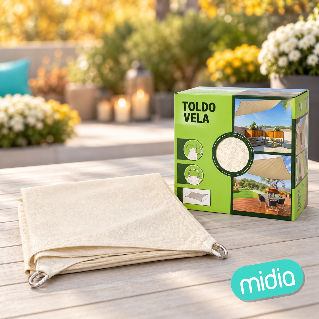 Toldo vela cuadrado 3,6x3,6m beige