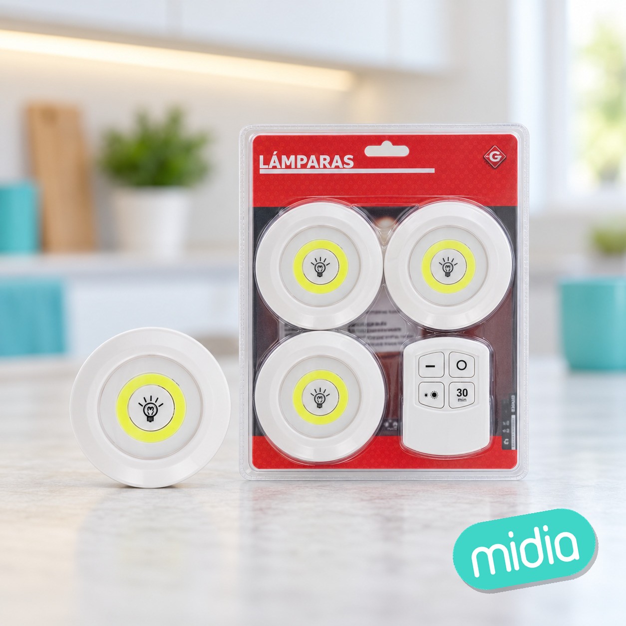 Set 3 lamparas luz led con control remoto 9x1,5 cm