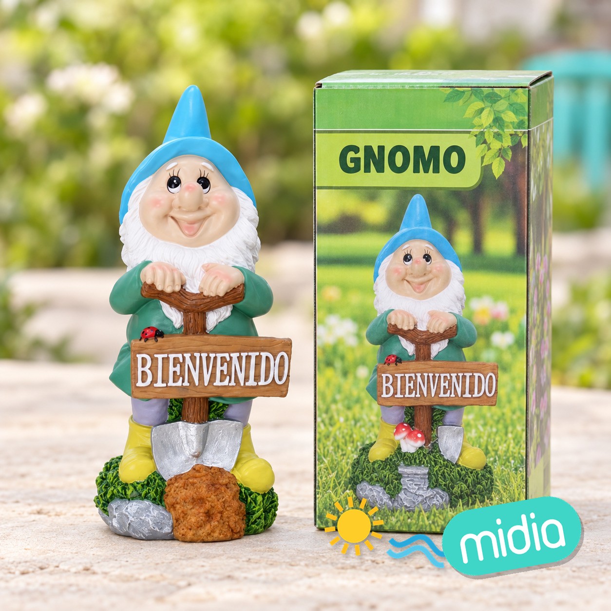 Gnomos c/ cartel bienvenido 4 srt 11.5x14.5