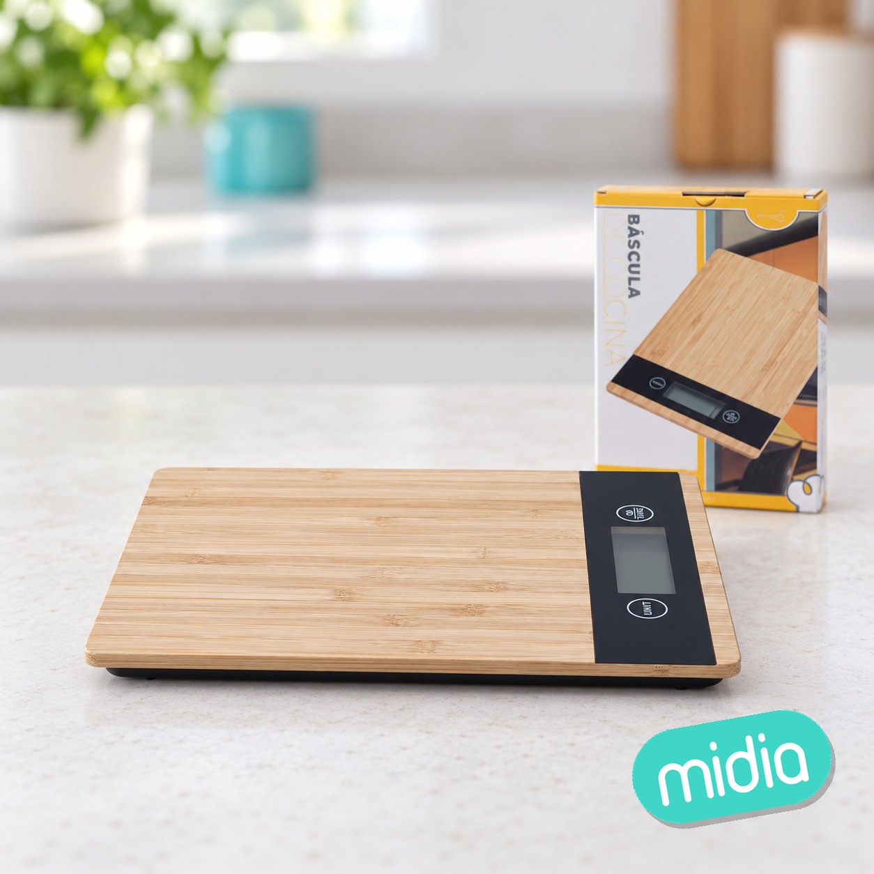 Bascula cocina digital 5kg 23x16x2cm bambu