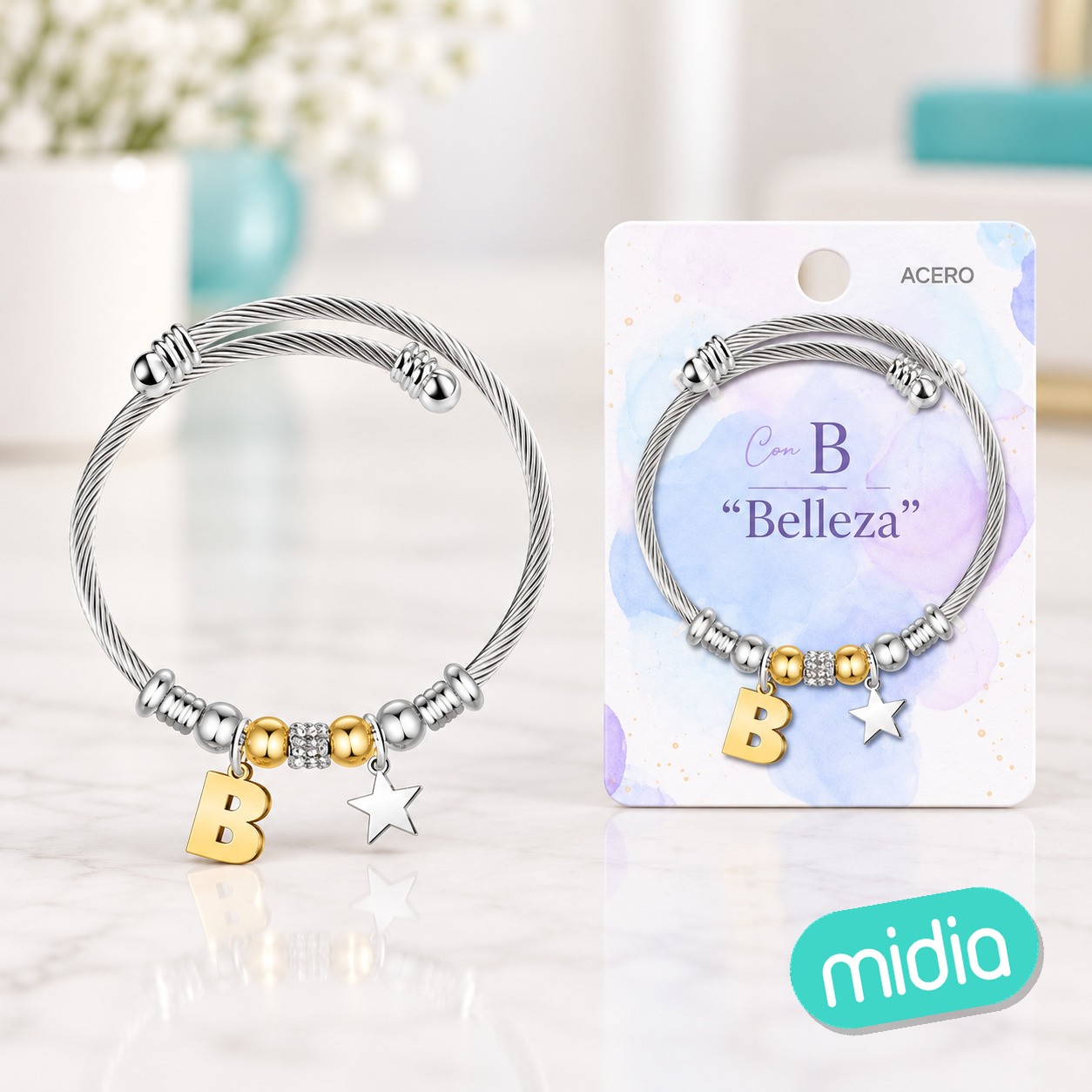 Brazalete acero con letra b
