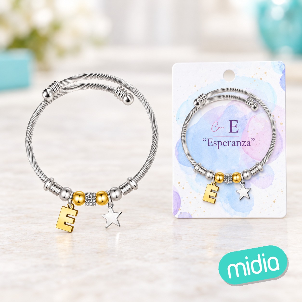 Brazalete acero con letra e