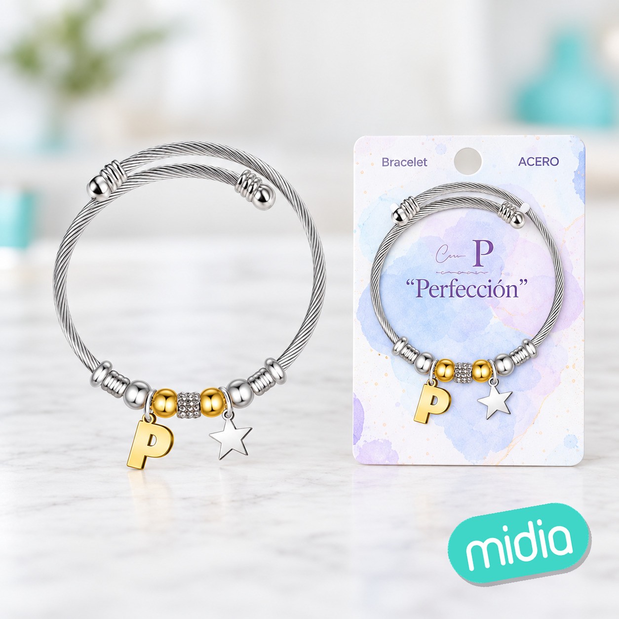 Brazalete acero con letra p