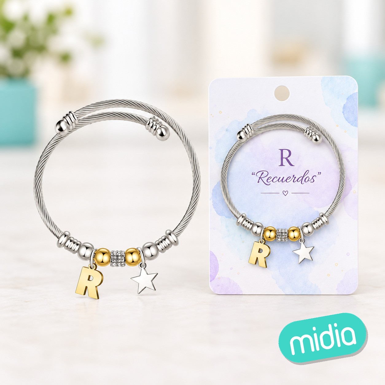 Brazalete acero con letra r