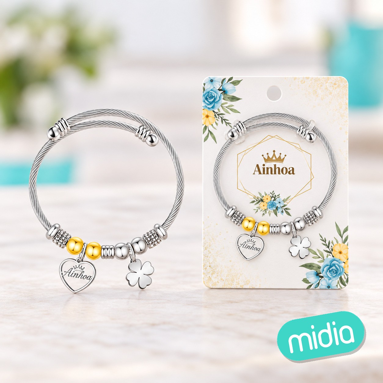 Brazalerte acero con nombre:ainhoa