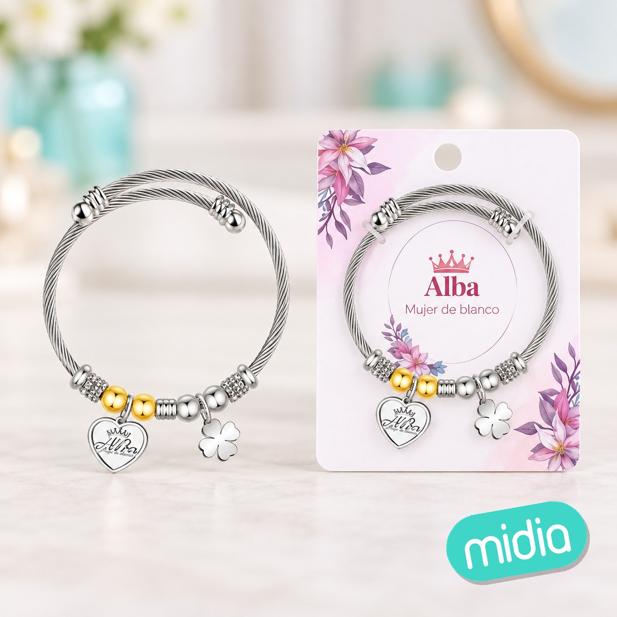 Brazalerte acero con nombre:alba