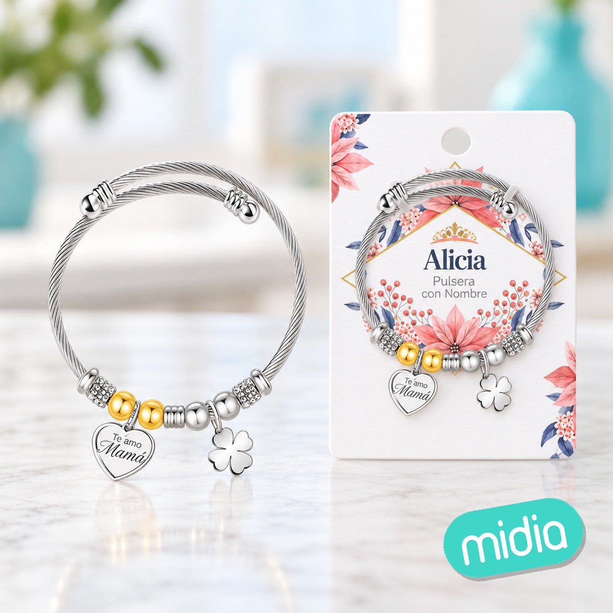 Brazalerte acero con nombre:alicia
