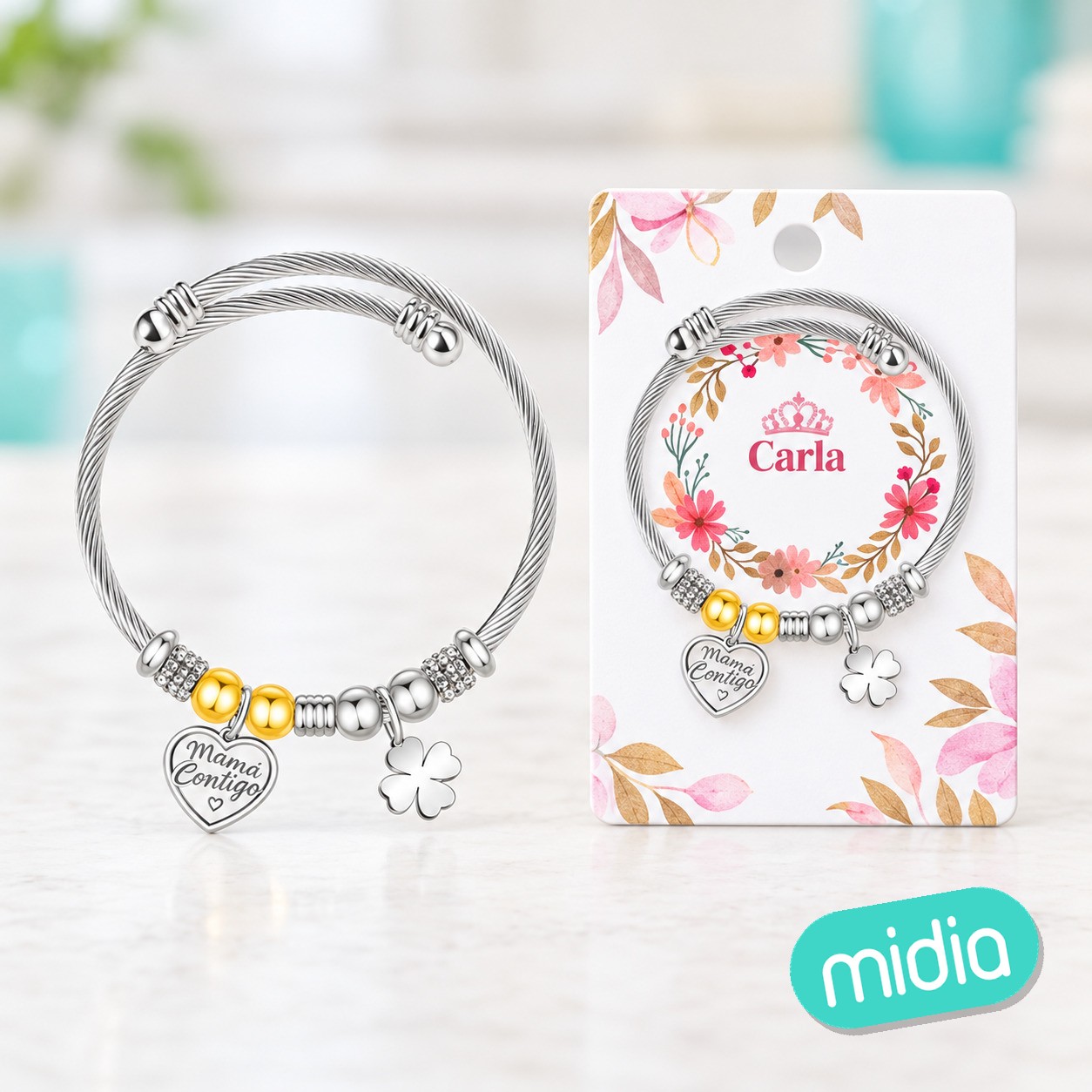 Brazalerte acero con nombre:carla