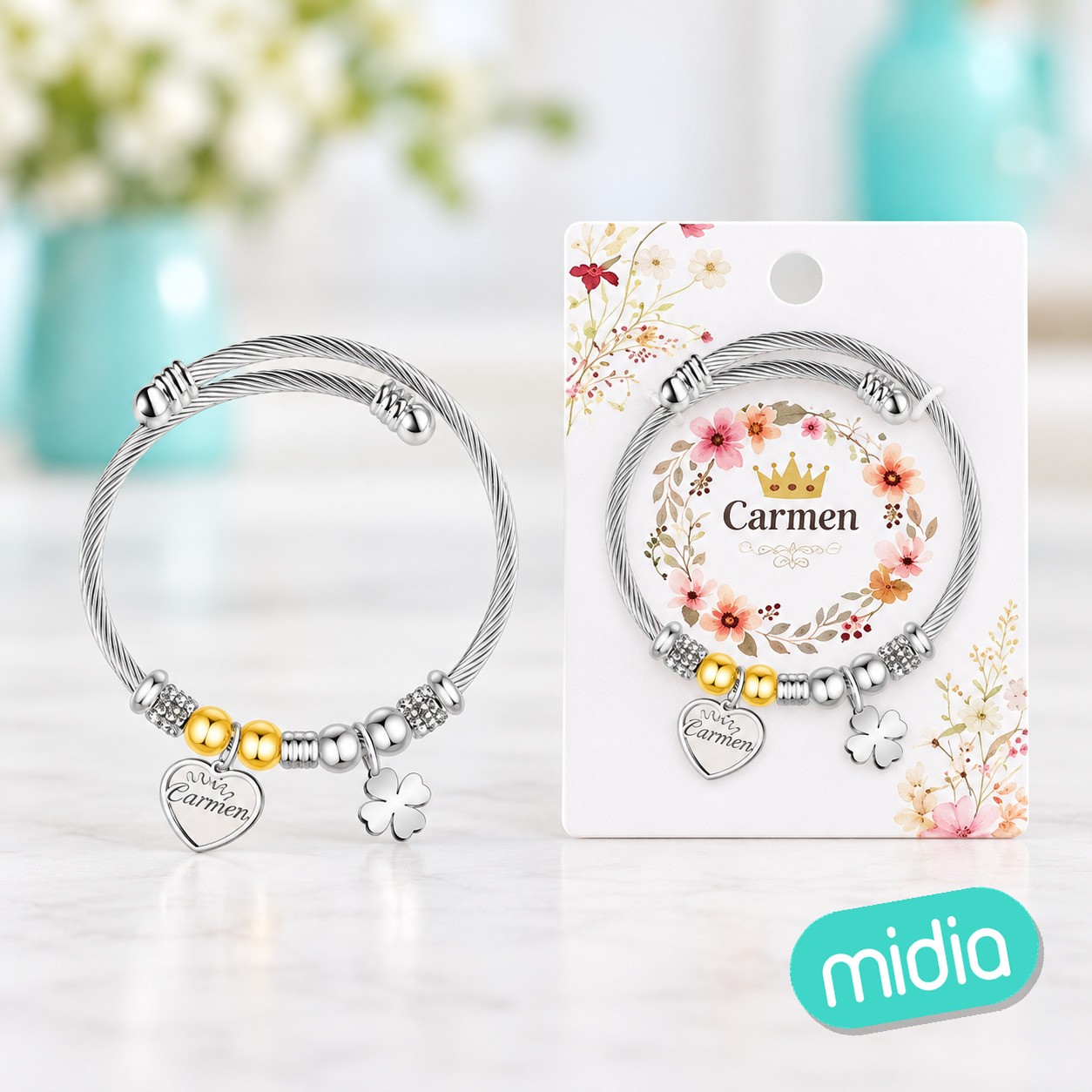 Brazalerte acero con nombre:carmen