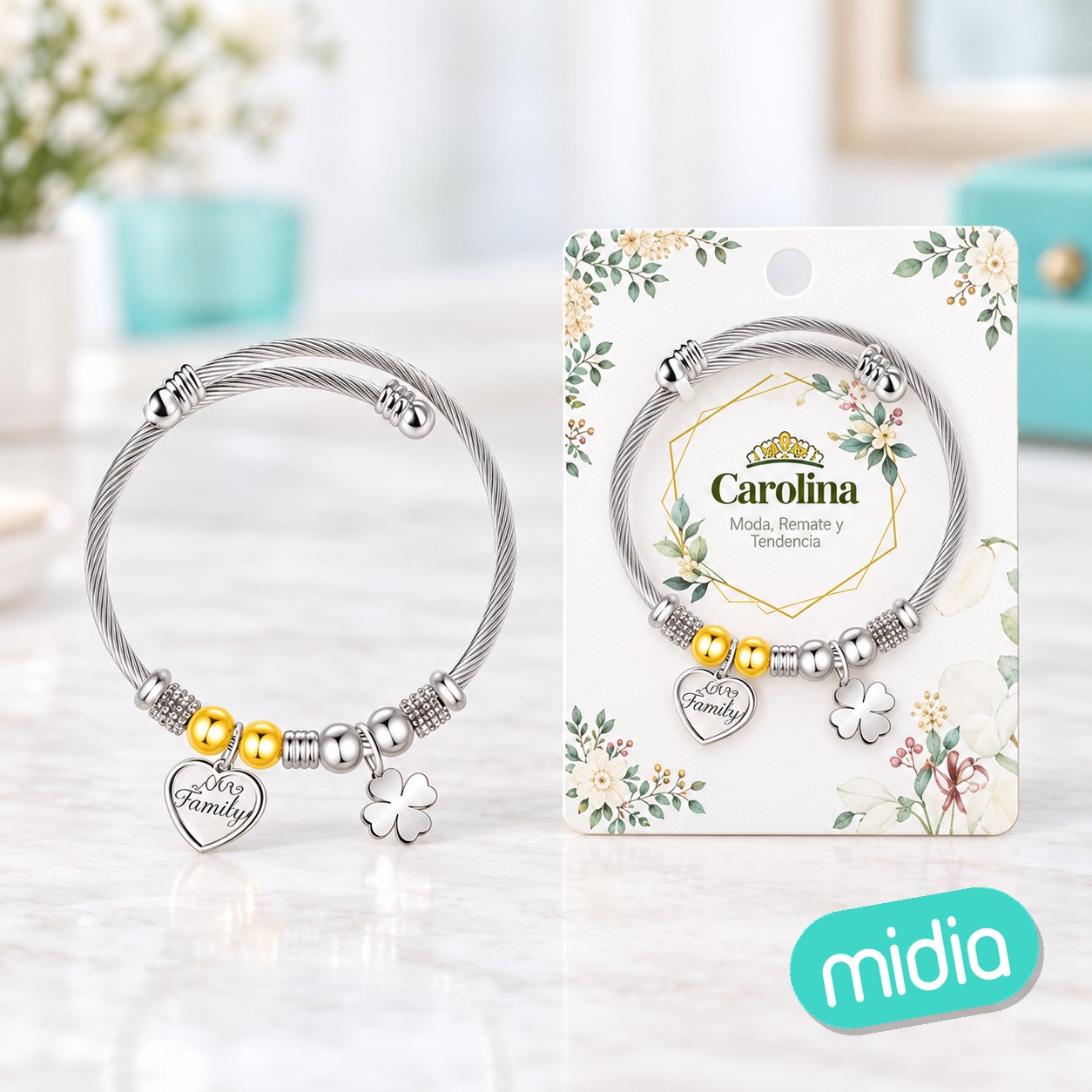 Brazalerte acero con nombre:carolina