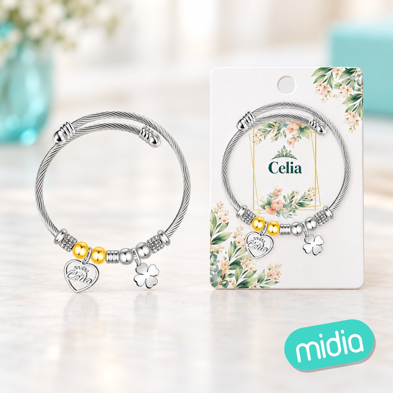 Brazalerte acero con nombre : cel ia