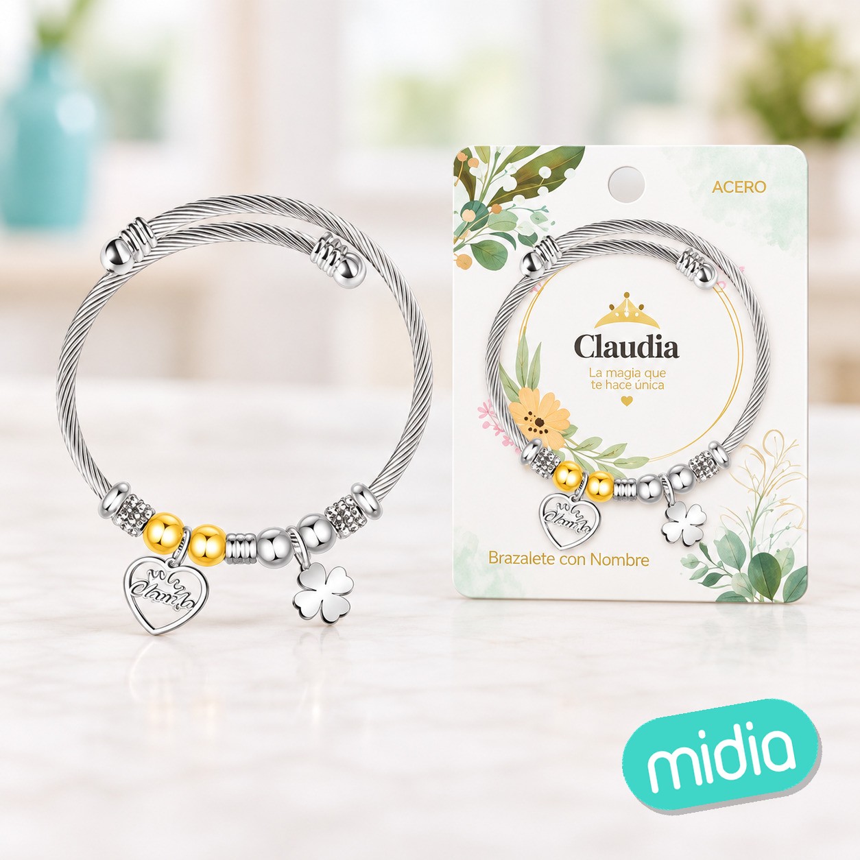 Brazalerte acero con nombre : claudia