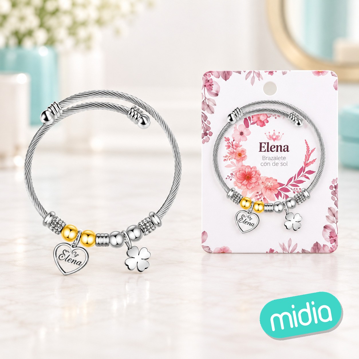 Brazalerte acero con nombre:elena