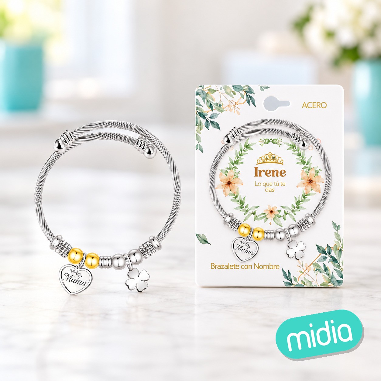 Brazalerte acero con nombre:irene