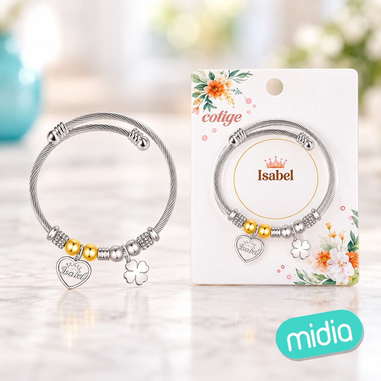 Brazalerte acero con nombre:isabel