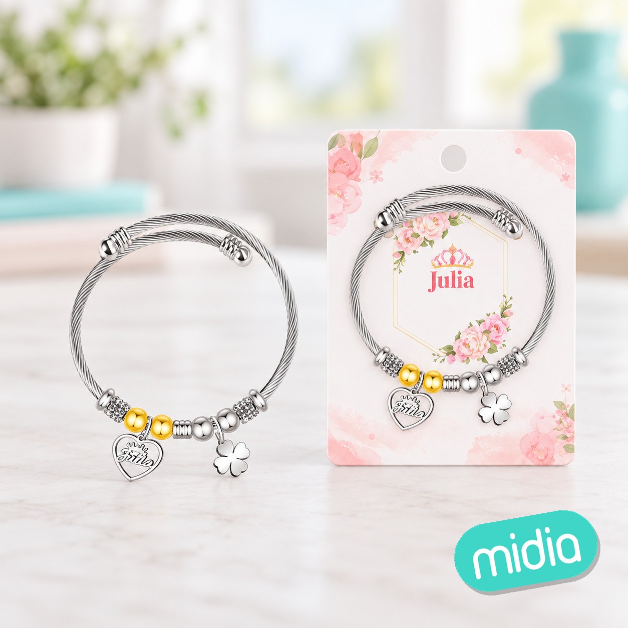 Brazalerte acero con nombre : j ul i a