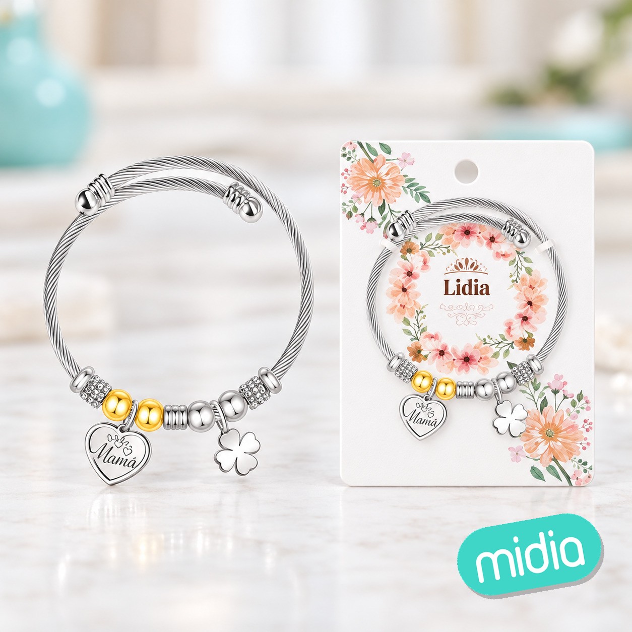 Brazalerte acero con nombre:lidia