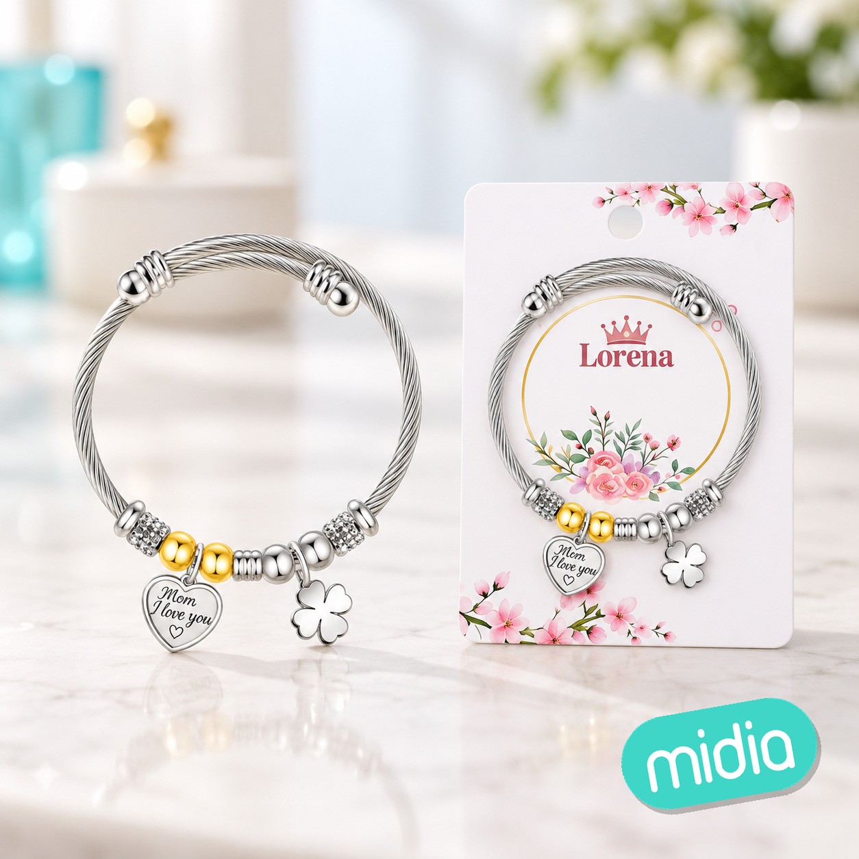 Brazalerte acero con nombre:lorena