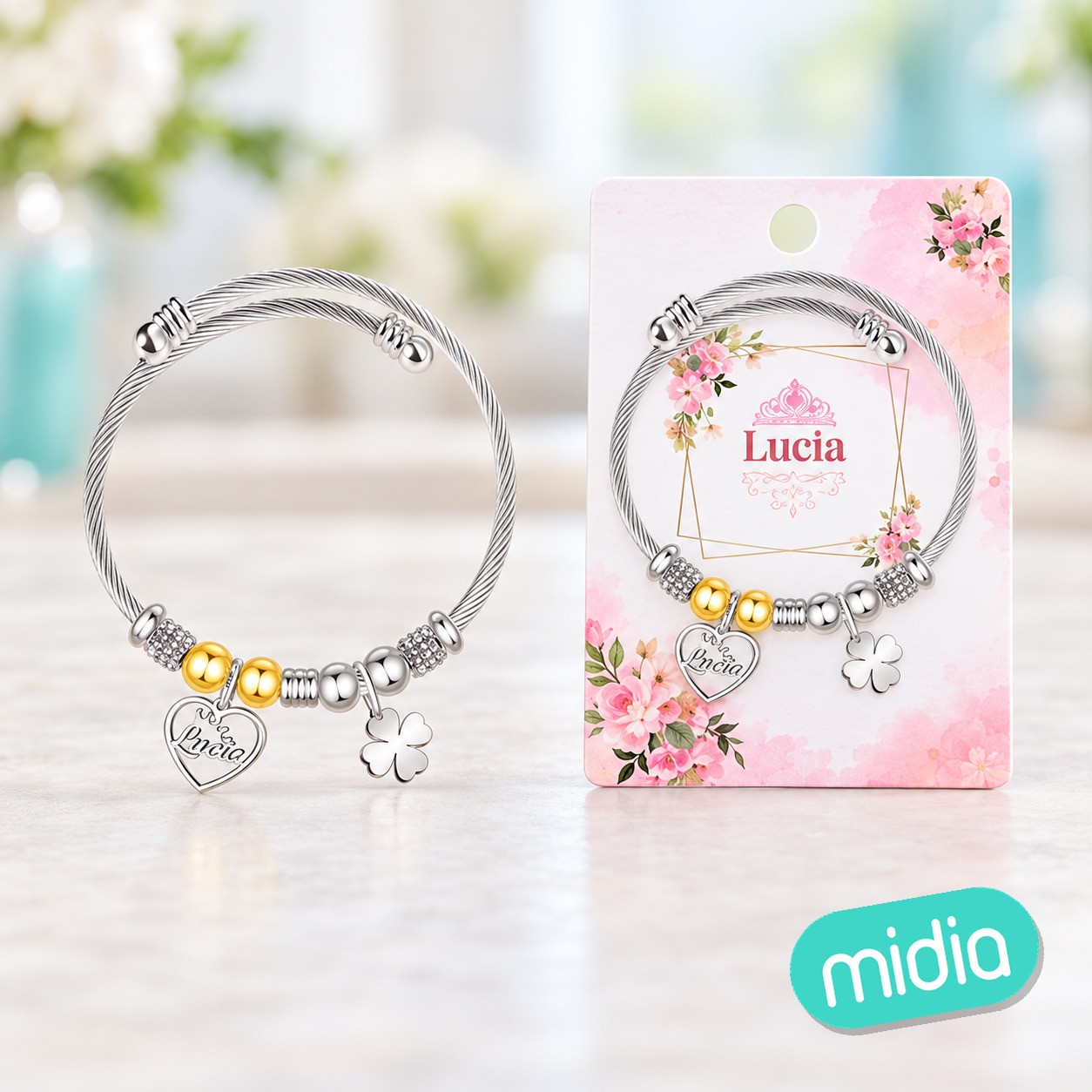 Brazalerte acero con nombre:lucía