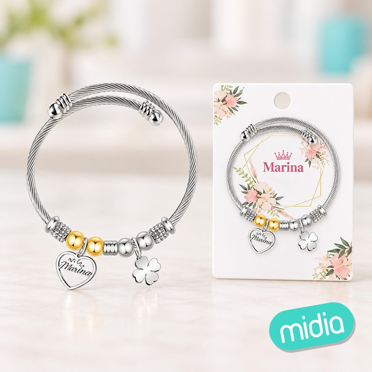 Brazalerte acero con nombre:marina