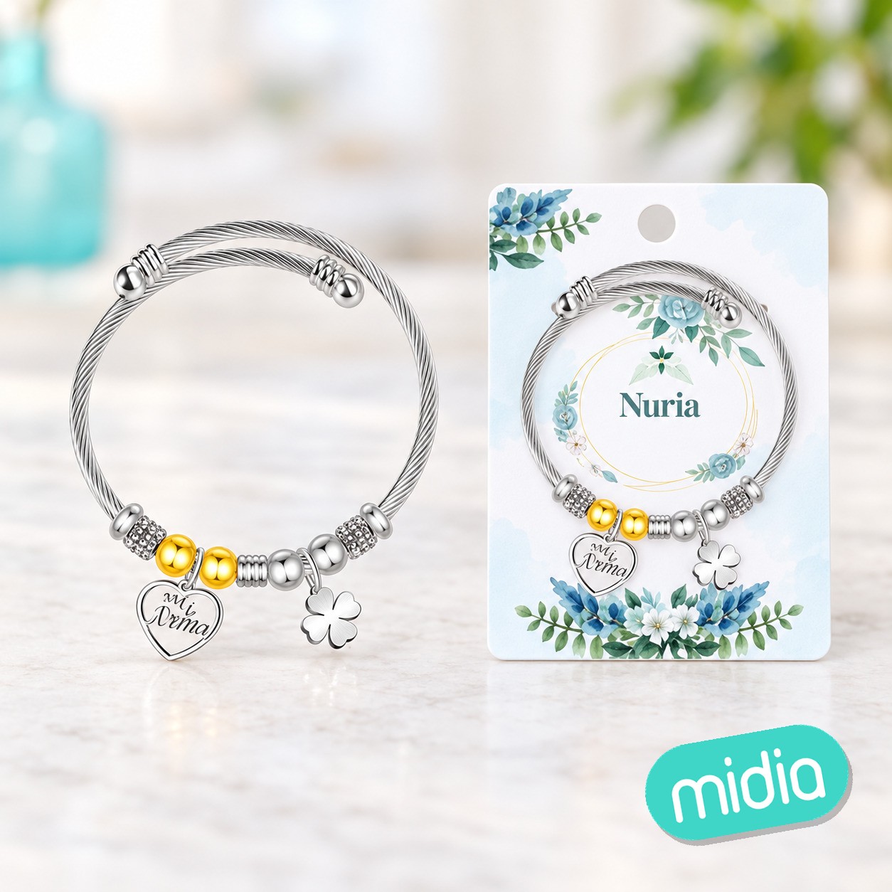 Brazalerte acero con nombre:núria
