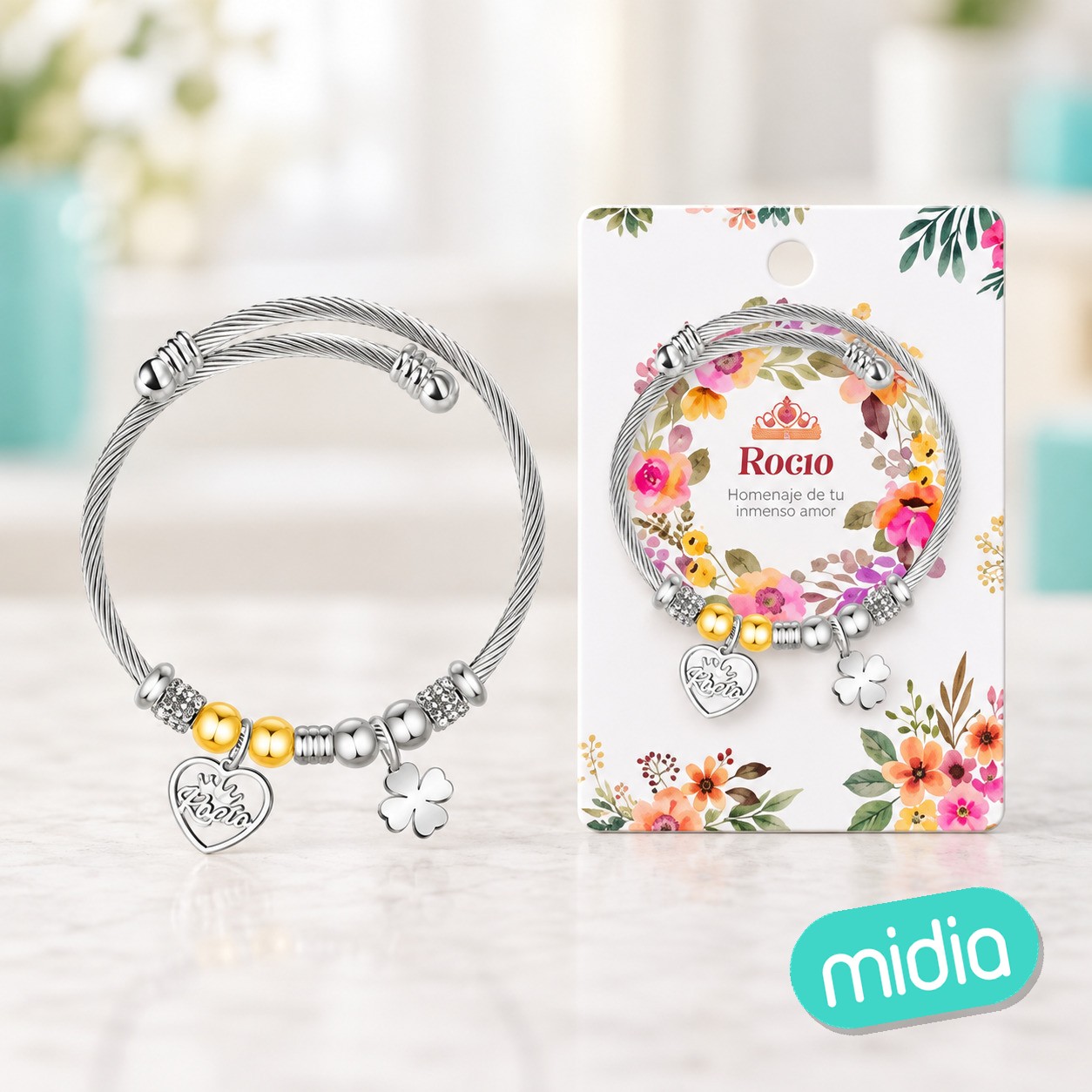 Brazalerte acero con nombre:rocío