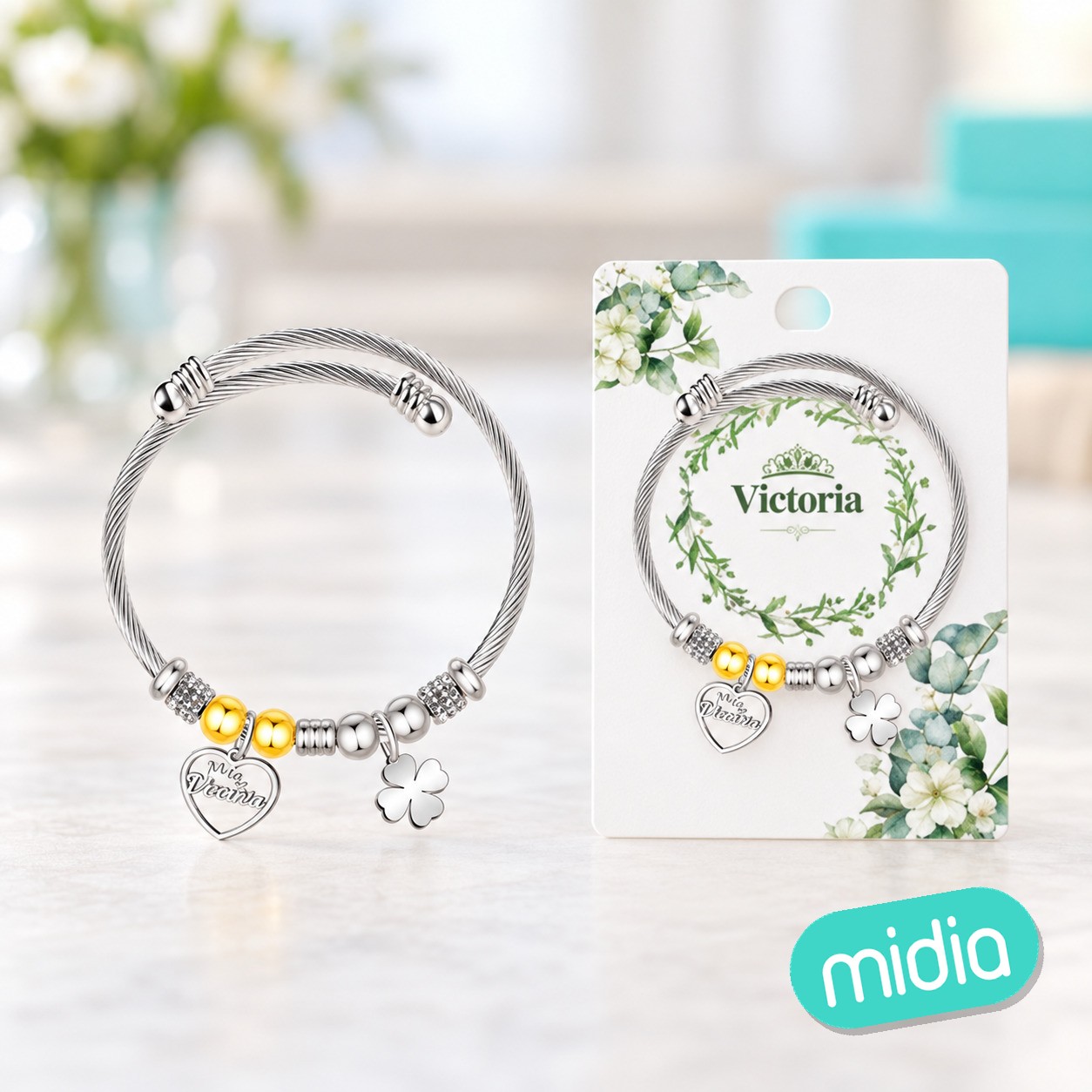 Brazalerte acero con nombre:victoria