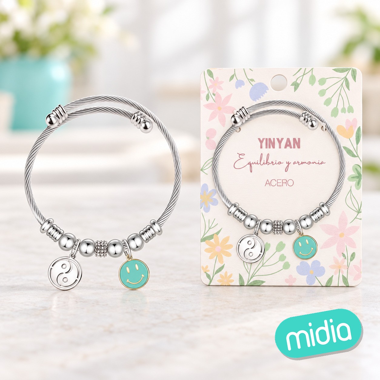 Brazalete acero con: yinyan