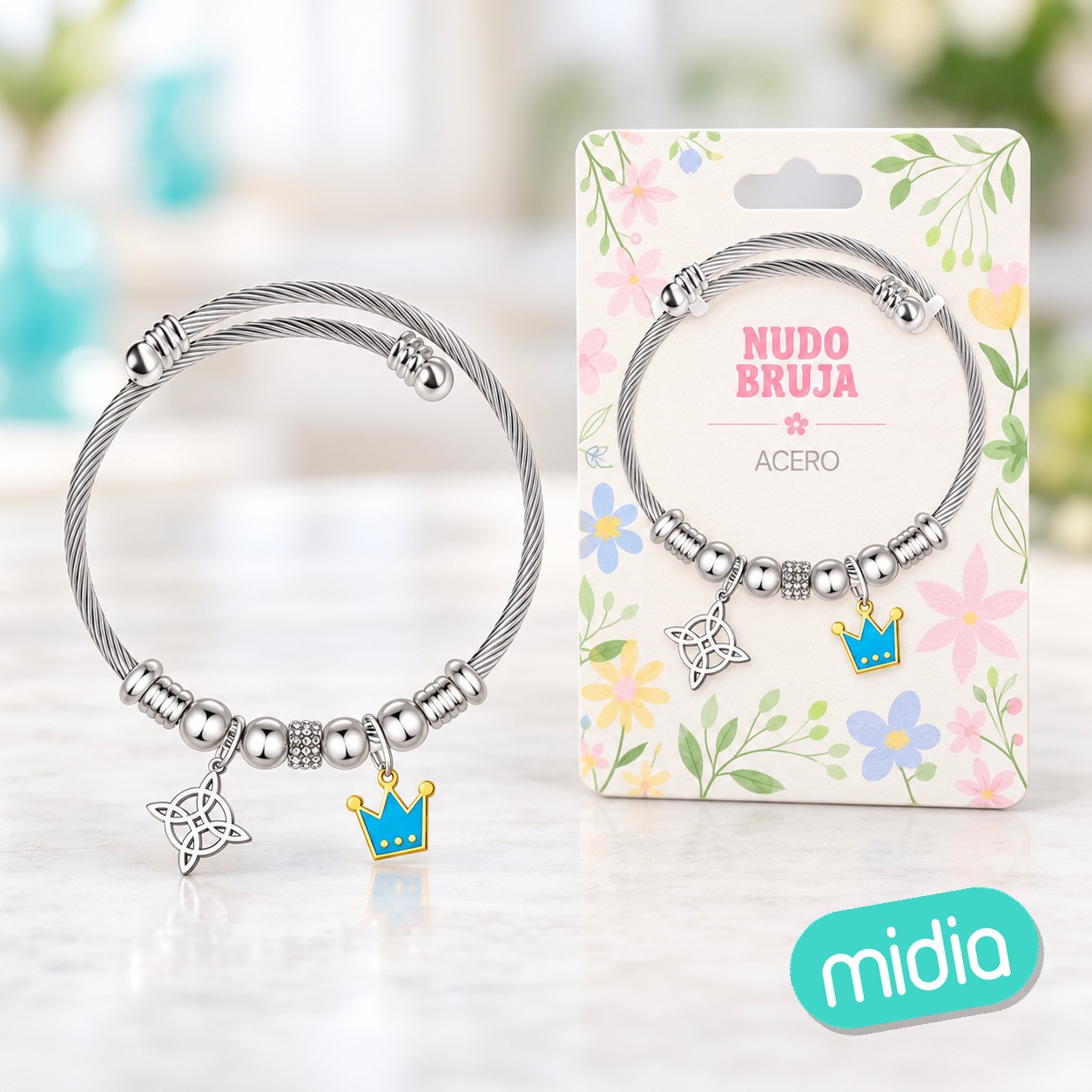 Brazalete acero con: nudo bruja