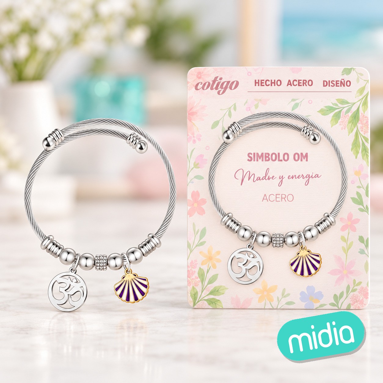 Brazalete acero con: simbolo om