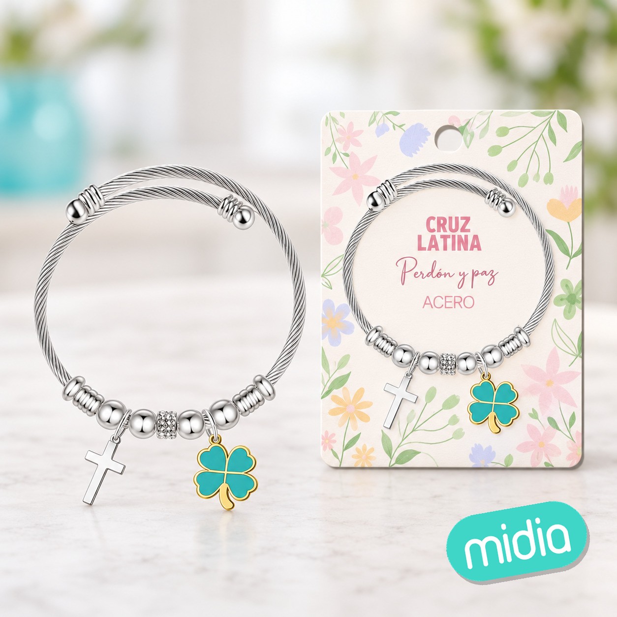 Brazalete acero con: cruz latina