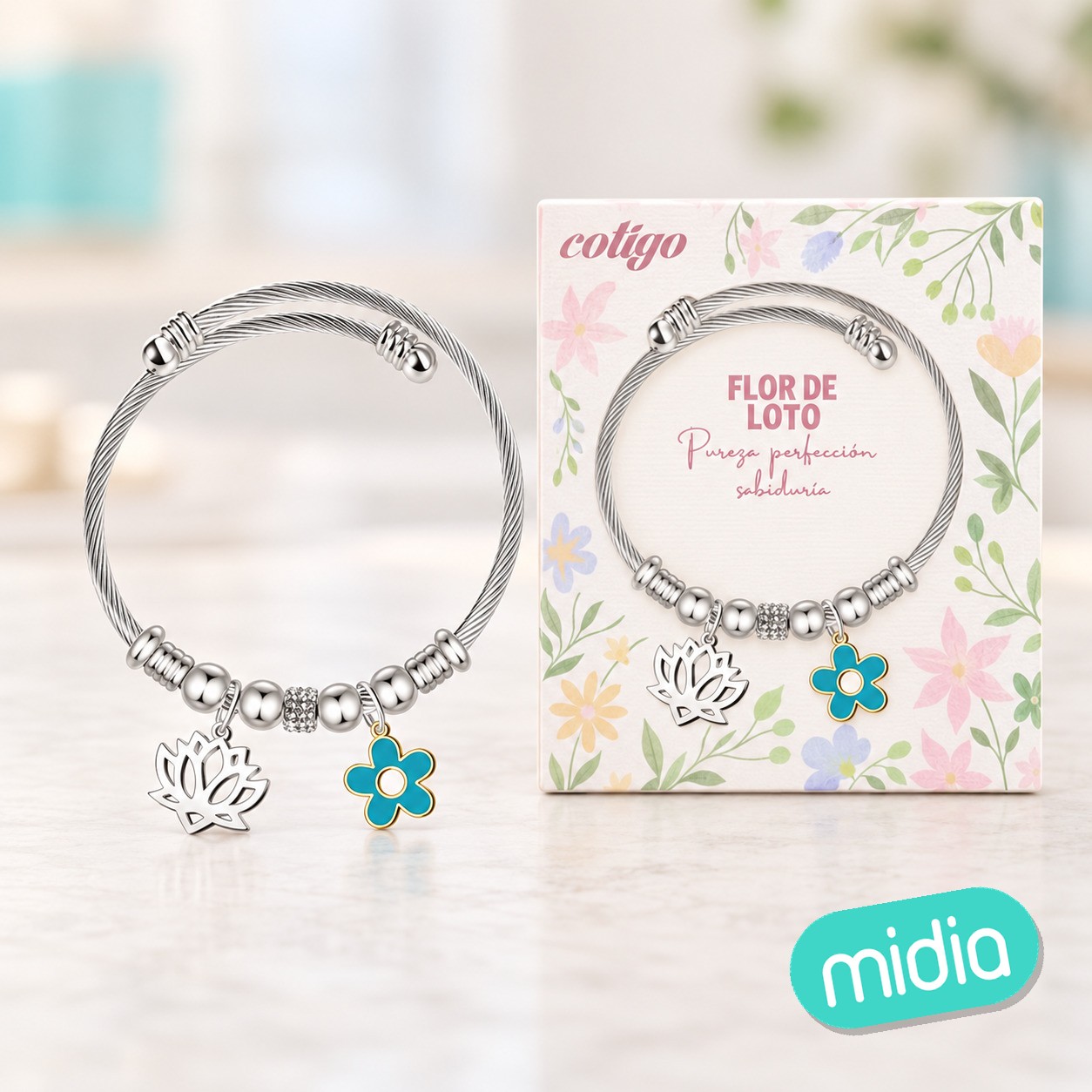 Brazalete acero con: flor loto