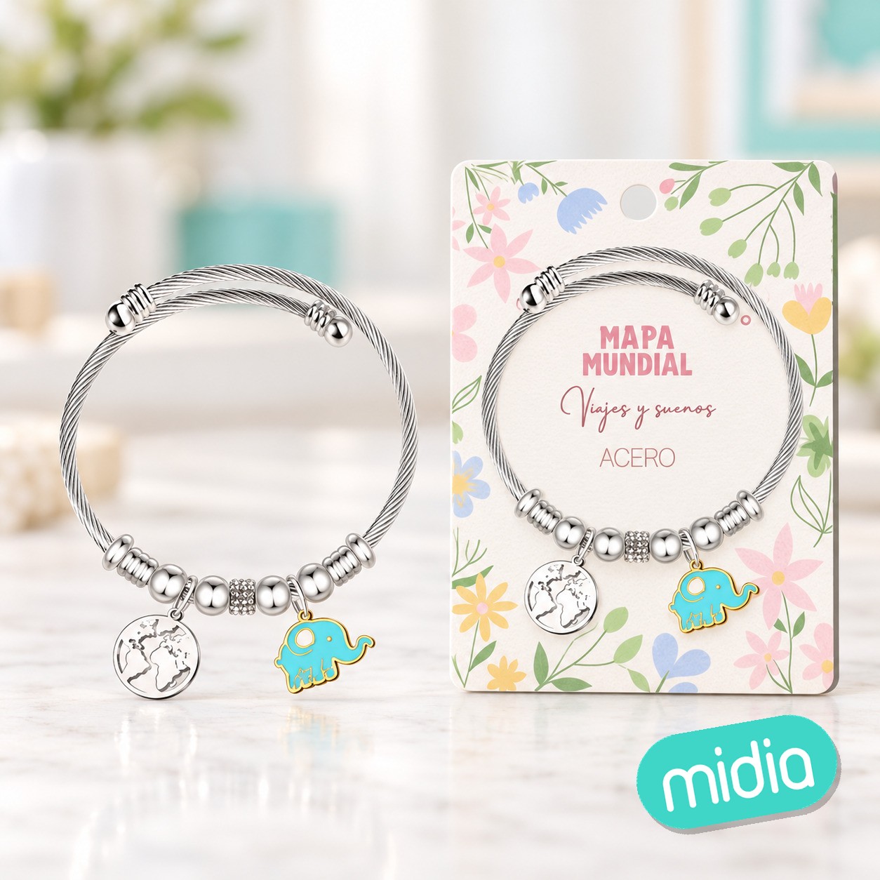 Brazalete acero con: mapa mundial