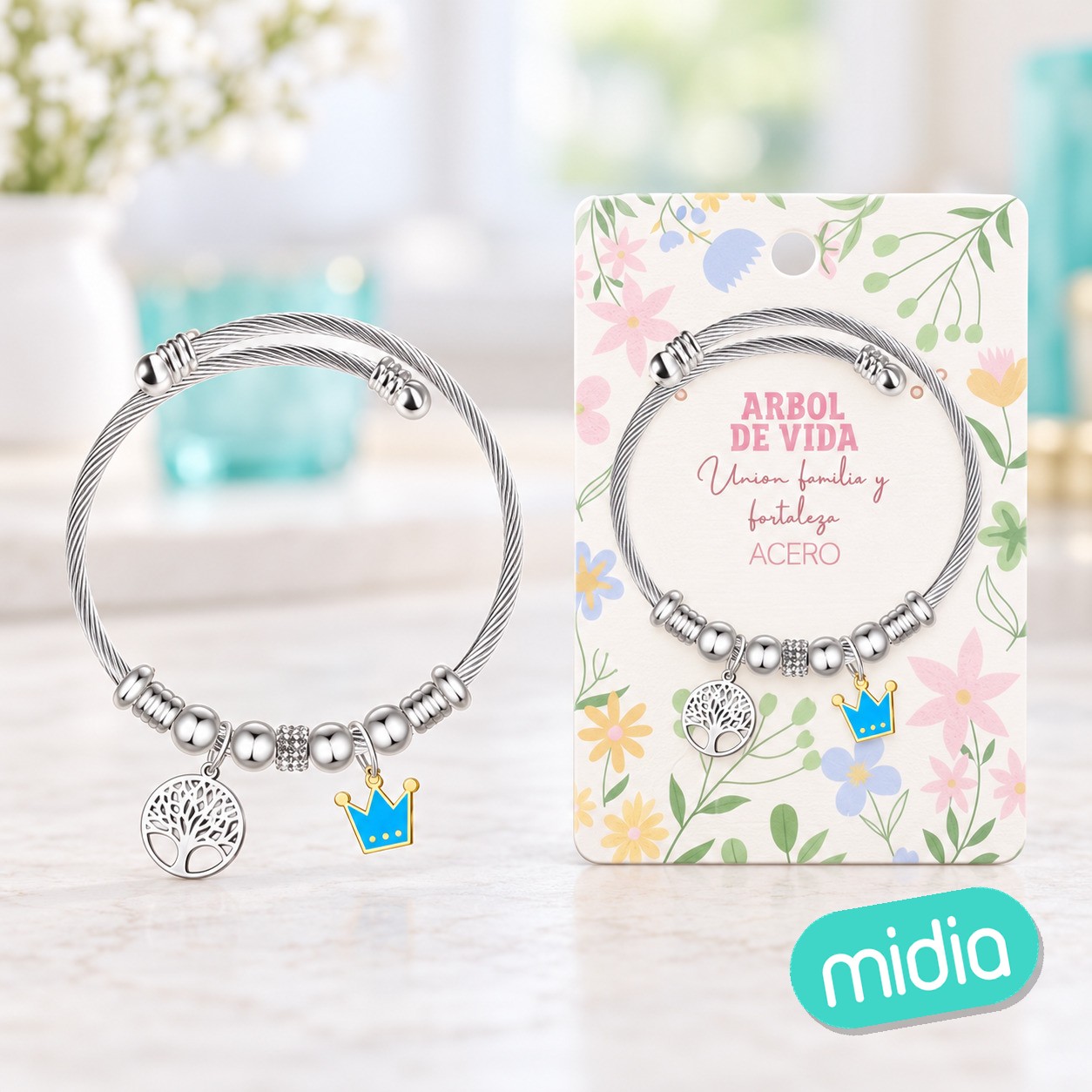 Brazalete acero con: arbol de vida