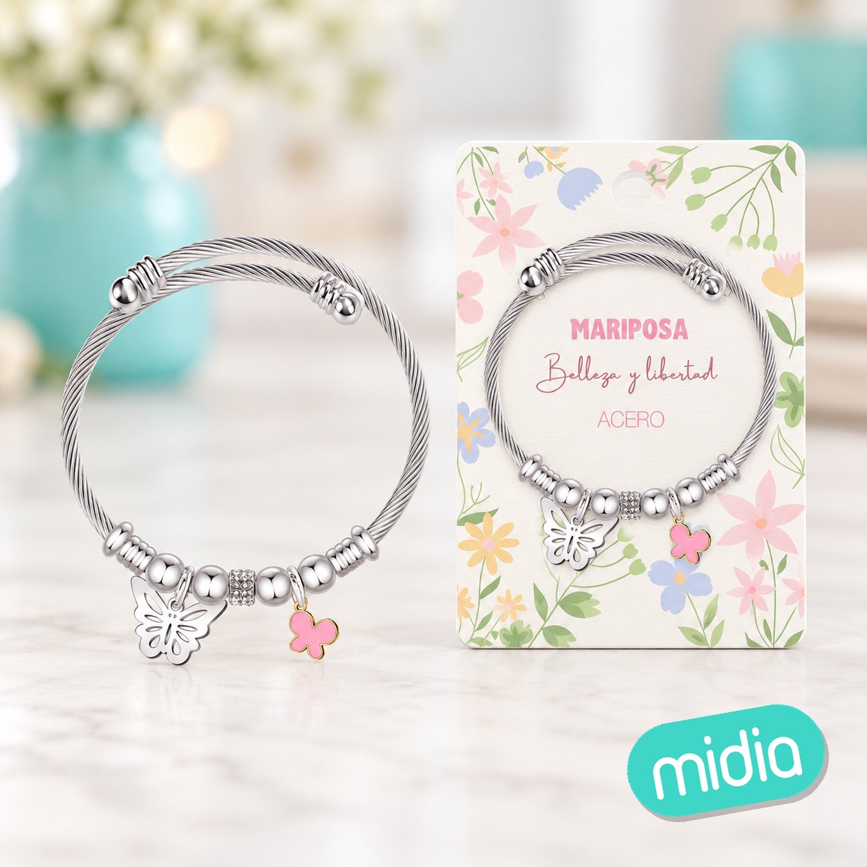 Brazalete acero con: mariposa