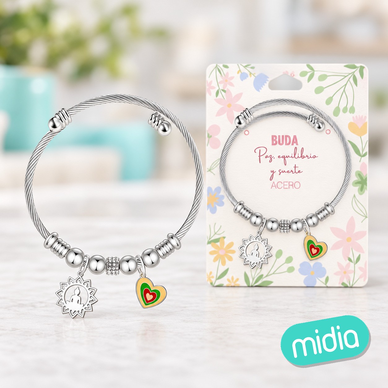 Brazalete acero con: buda