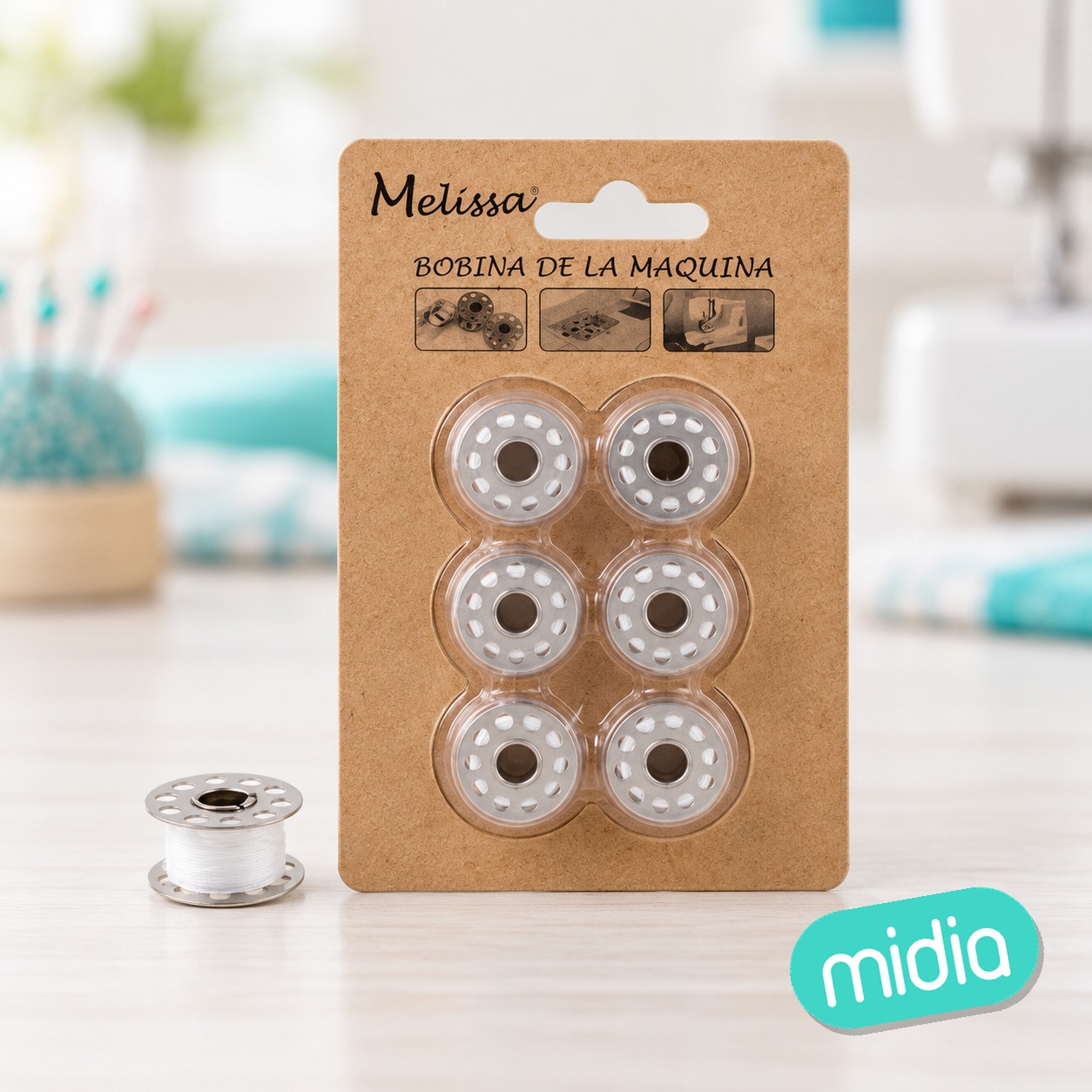 Bobinas metalica la maquina/hilo blanco 6pc