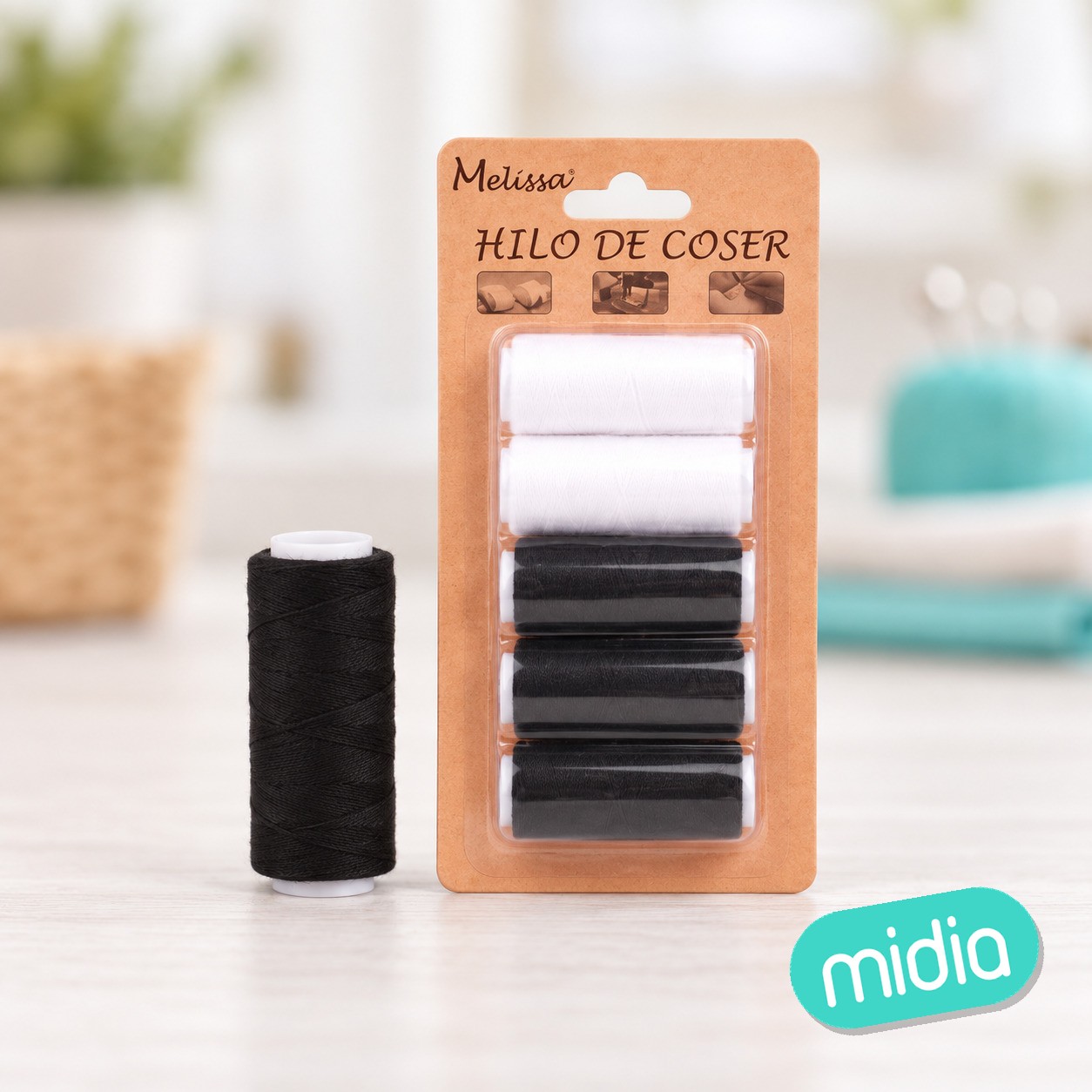 Hilos coser blanco-2 y negro- 3 200 yard 5pc