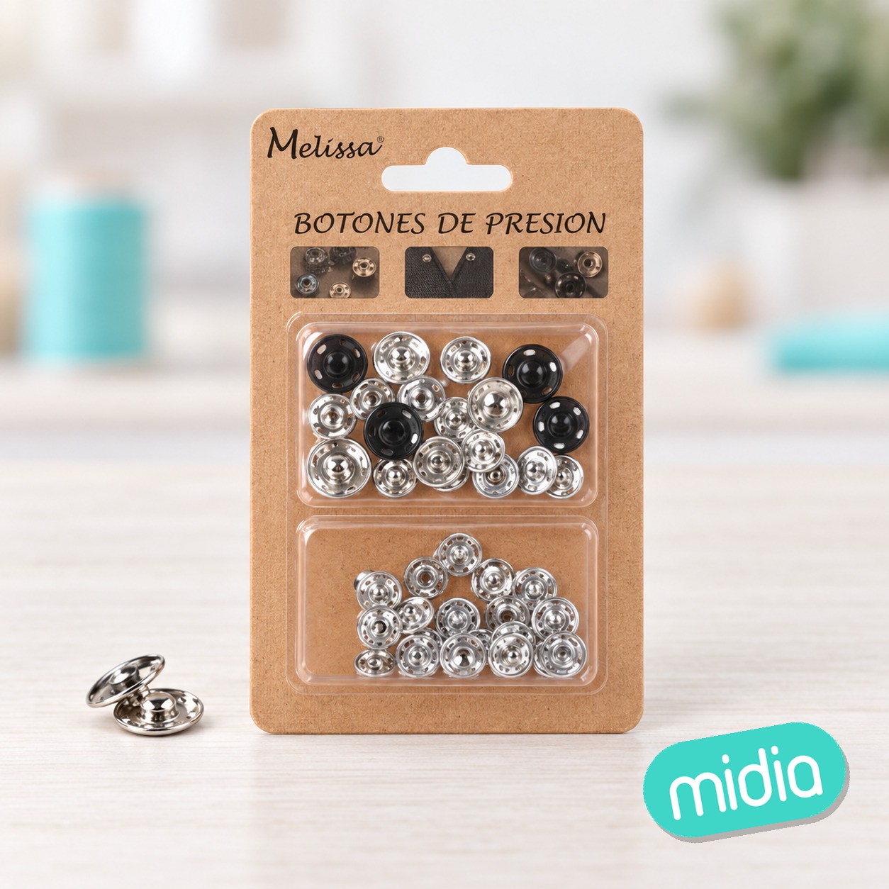 Botones presion metalico plata 0.8cm 24pc