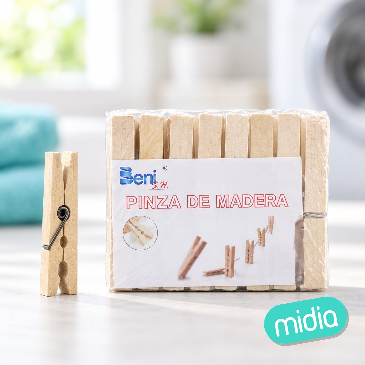 Pinza de ropa madera 9x1.2cm 16pcs