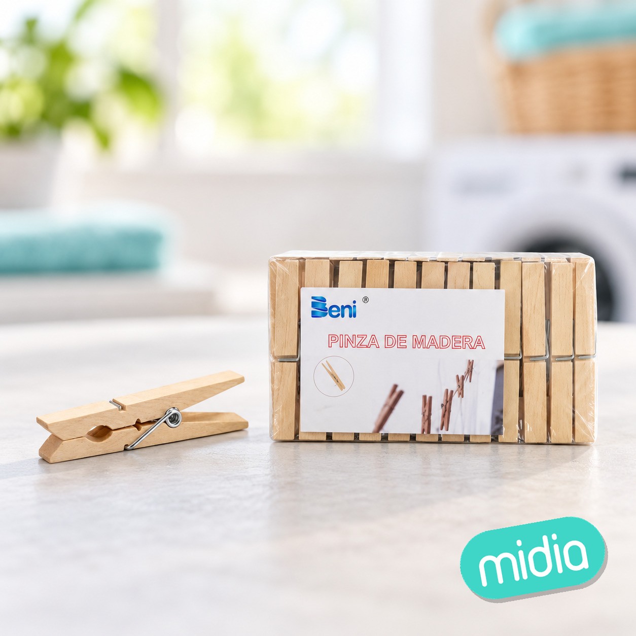 Pinza ropa madera 10x1.2cm 12pcs