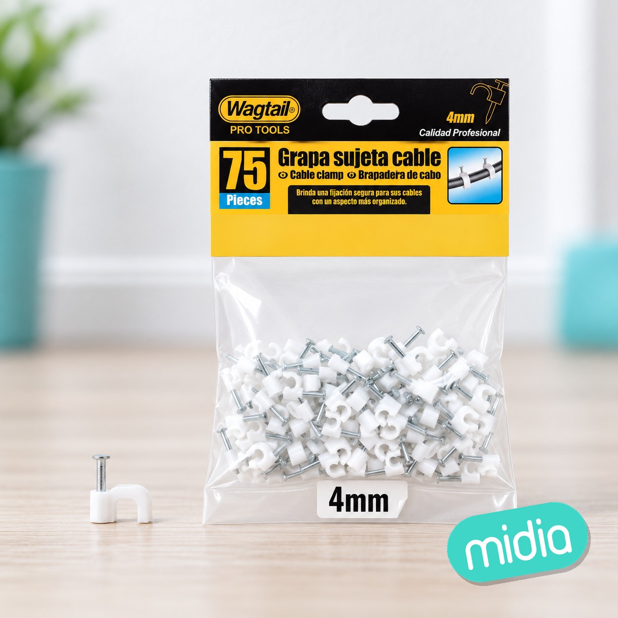 4mm grapa sujeta cable blanca
